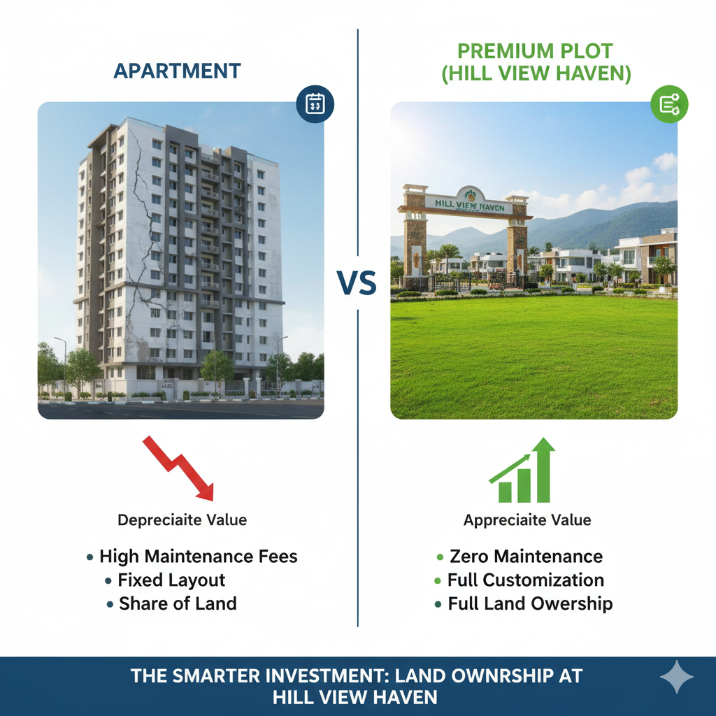 Plots vs. Apartments: Analyzing Why Land Ownership at Hill View Haven Offers Superior Long-Term ROI